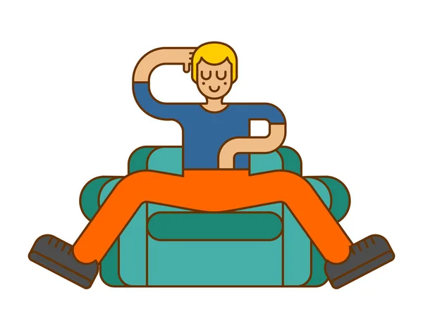 A graphic image of a person relaxing on a chair with their hand in their pants