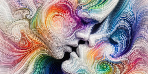 Colorful abstract art of two people kissing